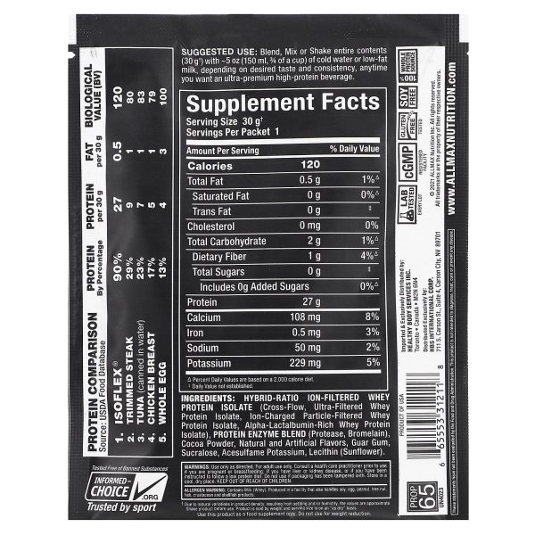 Allmax Isoflex 30g Chocolate Sample Pkt - Image 2